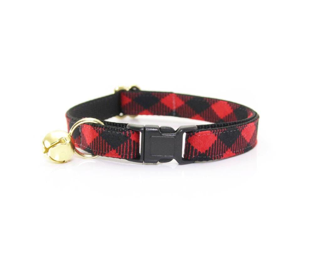 Red & Black Plaid Cat Collar - Oh My Paw'd