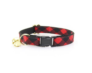 Red & Black Plaid Cat Collar - Oh My Paw'd