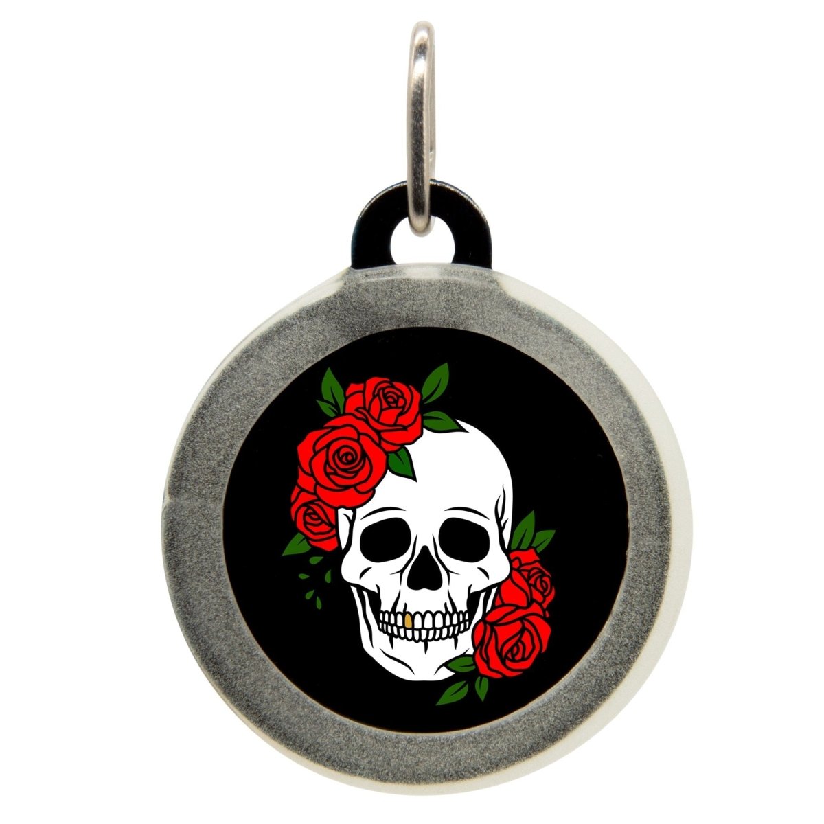 Oh My Paw d Skull Roses Pet ID Tag Custom Gothic Pet Tags Small 7 8 EZ Clip